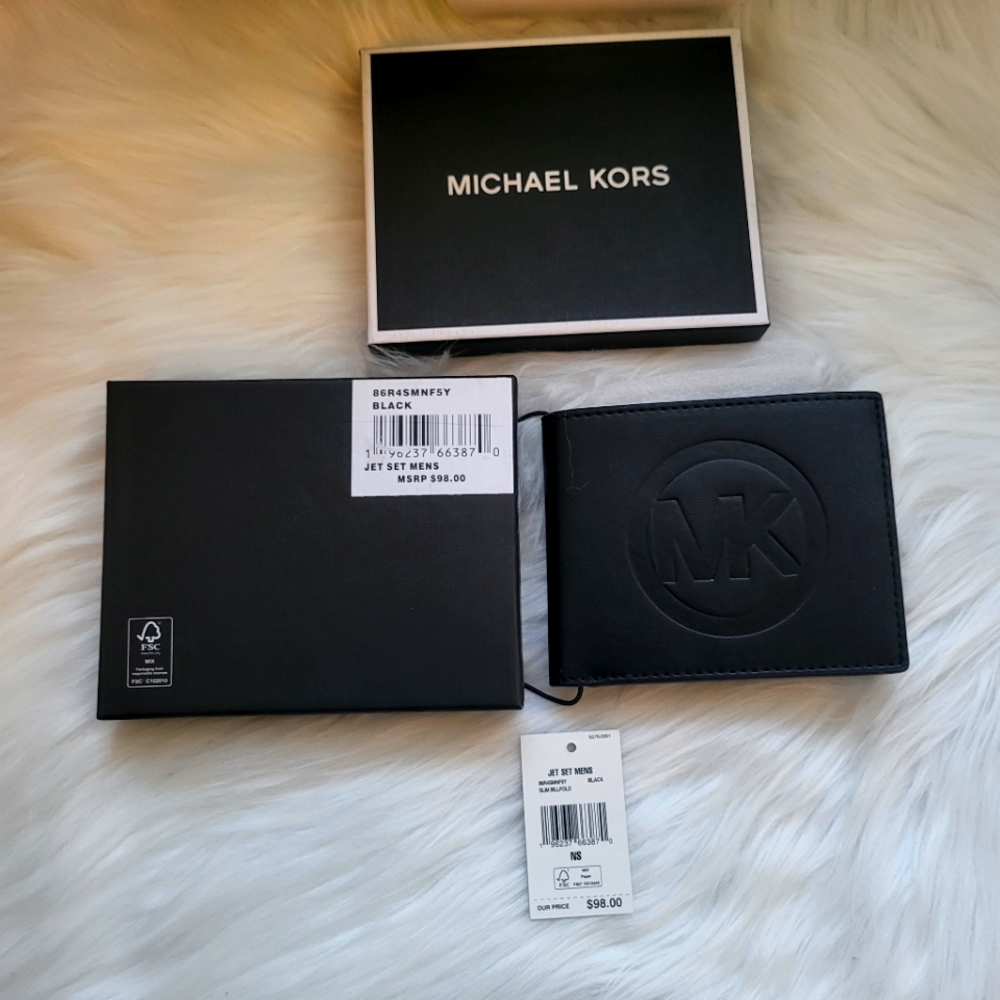 NWT Michael Kors Jet Set Men's Slim Billfold Wallet in a Gift Box $98